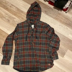 LLBean relaxed fit.  Small gray flannel hooded zip up.